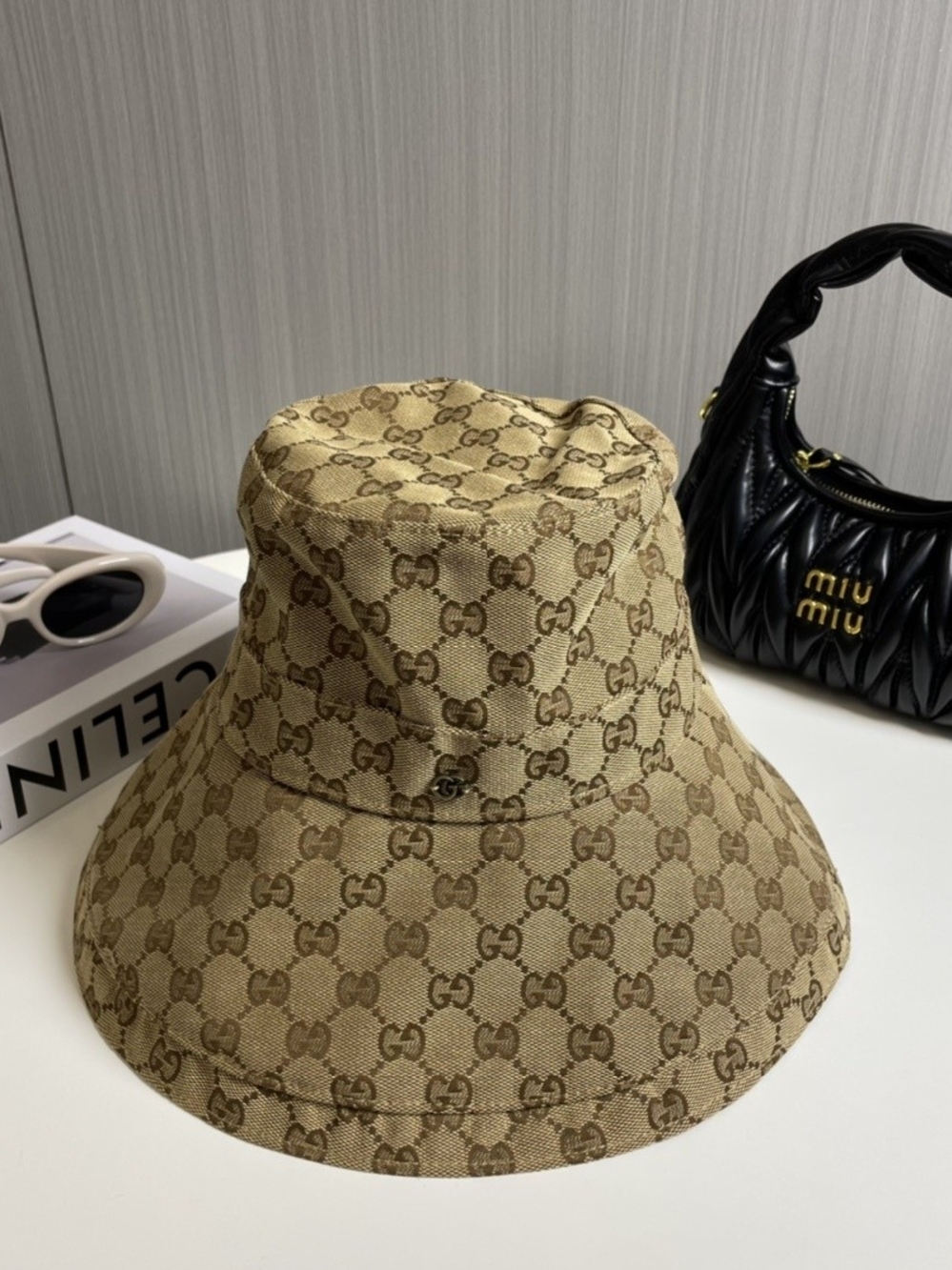 🔥NEW‼️⭐GUCCI⭐ Tan GG Canvas Wide Brim Hat - Unisex